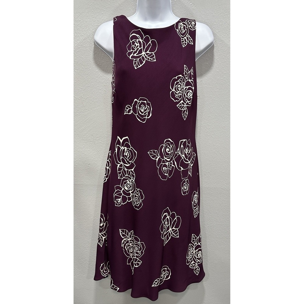 S.L Fashions Midi Dress Women's Sz 12 Plum Floral Print Sleeveless Lined Pull On